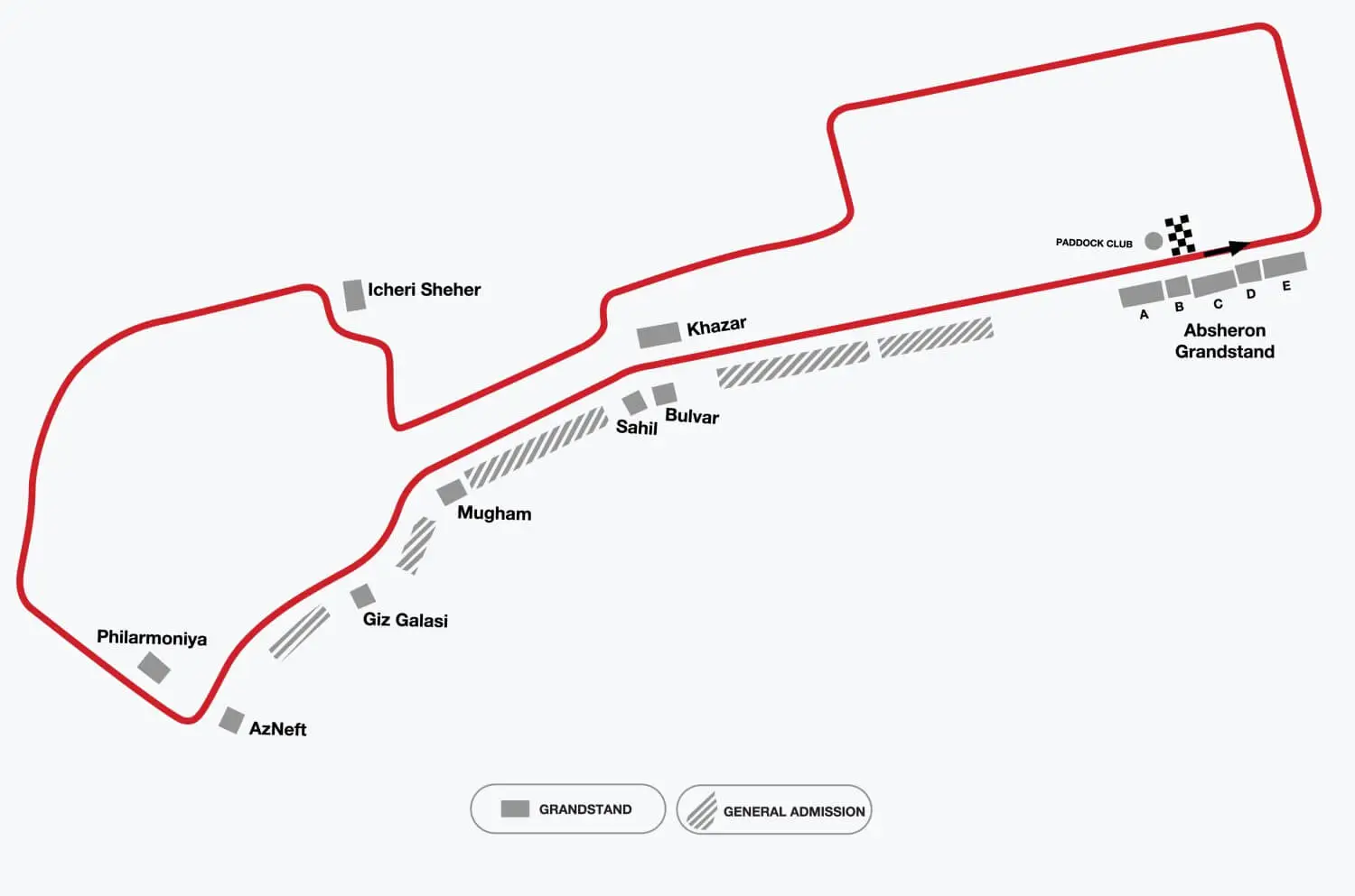 Baku F1 Circuit Map - Azerbaijan Grand Prix